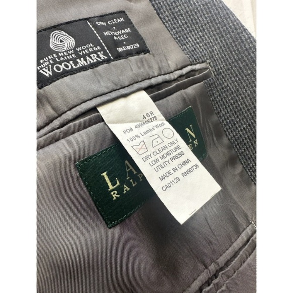 Lauren Ralph Lauren Mens‎ 46R Gray Lambswool Blazer Sport Coat Suit Jacket - Picture 3 of 8